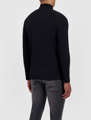 Ribbed Long Sleeve Mockneck T-shirt | Black