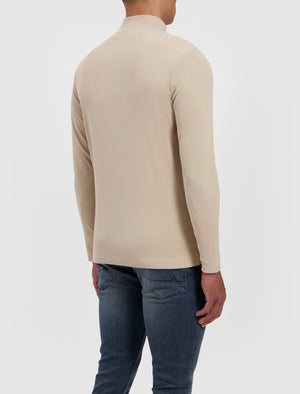 Ribbed Long Sleeve Mockneck T-shirt | Sand