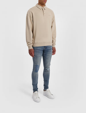 Embroidered Smart Polo Sweater | Sand