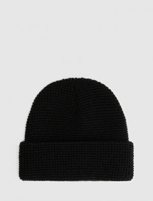 Embroidered Waffle Knit Beanie | Black