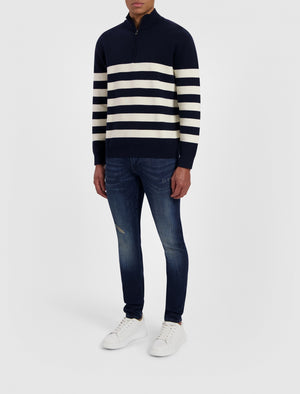 Striped Half Zip Knit Sweater | Navy